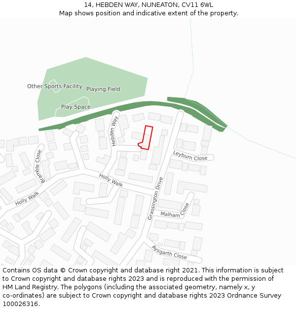 14, HEBDEN WAY, NUNEATON, CV11 6WL: Location map and indicative extent of plot
