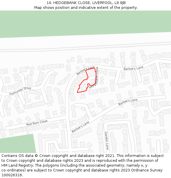 14, HEDGEBANK CLOSE, LIVERPOOL, L9 9JB: Location map and indicative extent of plot