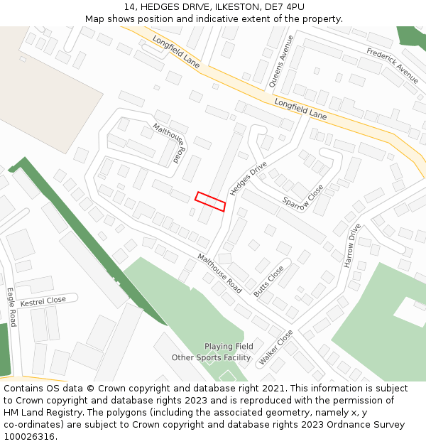 14, HEDGES DRIVE, ILKESTON, DE7 4PU: Location map and indicative extent of plot