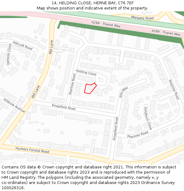 14, HELDING CLOSE, HERNE BAY, CT6 7EF: Location map and indicative extent of plot