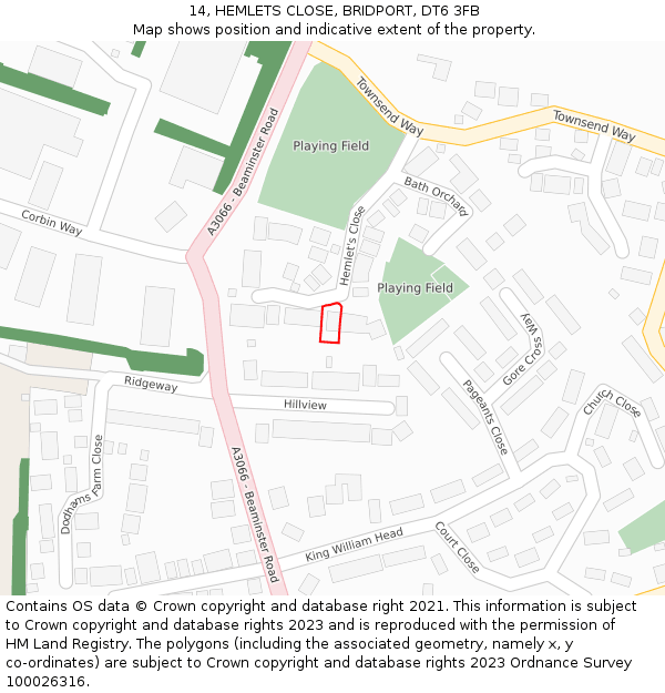 14, HEMLETS CLOSE, BRIDPORT, DT6 3FB: Location map and indicative extent of plot