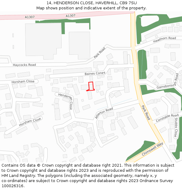 14, HENDERSON CLOSE, HAVERHILL, CB9 7SU: Location map and indicative extent of plot