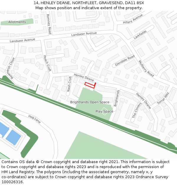 14, HENLEY DEANE, NORTHFLEET, GRAVESEND, DA11 8SX: Location map and indicative extent of plot