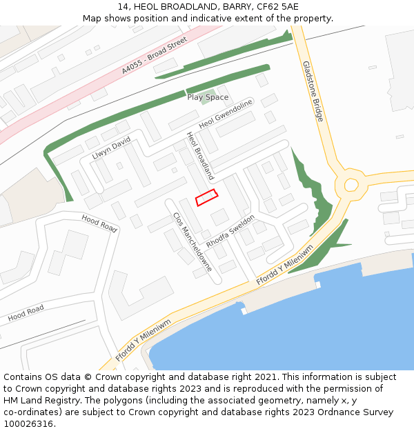 14, HEOL BROADLAND, BARRY, CF62 5AE: Location map and indicative extent of plot