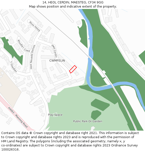 14, HEOL CERDIN, MAESTEG, CF34 9GG: Location map and indicative extent of plot