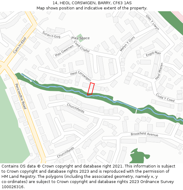 14, HEOL CORSWIGEN, BARRY, CF63 1AS: Location map and indicative extent of plot