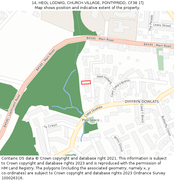 14, HEOL LODWIG, CHURCH VILLAGE, PONTYPRIDD, CF38 1TJ: Location map and indicative extent of plot