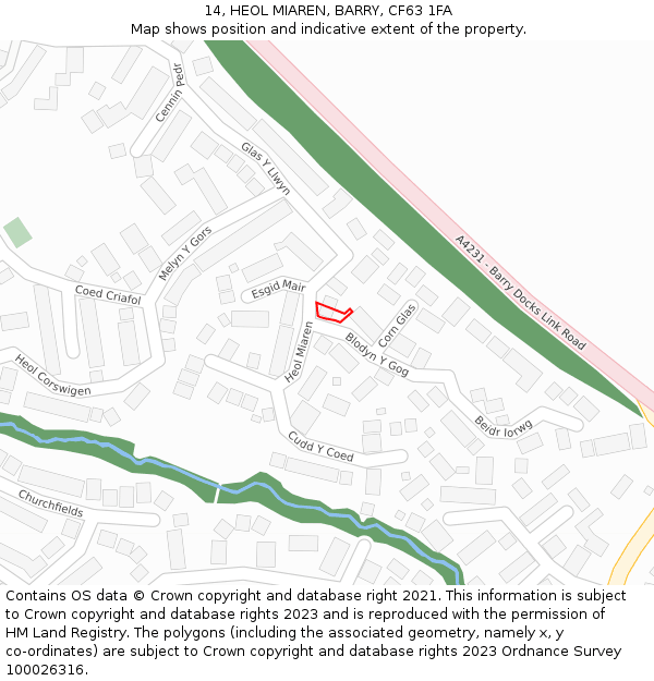 14, HEOL MIAREN, BARRY, CF63 1FA: Location map and indicative extent of plot