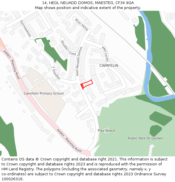 14, HEOL NEUADD DOMOS, MAESTEG, CF34 9GA: Location map and indicative extent of plot
