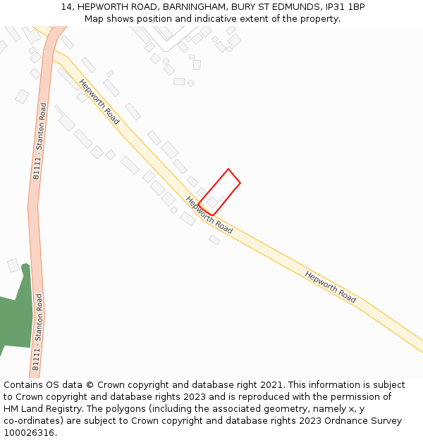 14, HEPWORTH ROAD, BARNINGHAM, BURY ST EDMUNDS, IP31 1BP: Location map and indicative extent of plot