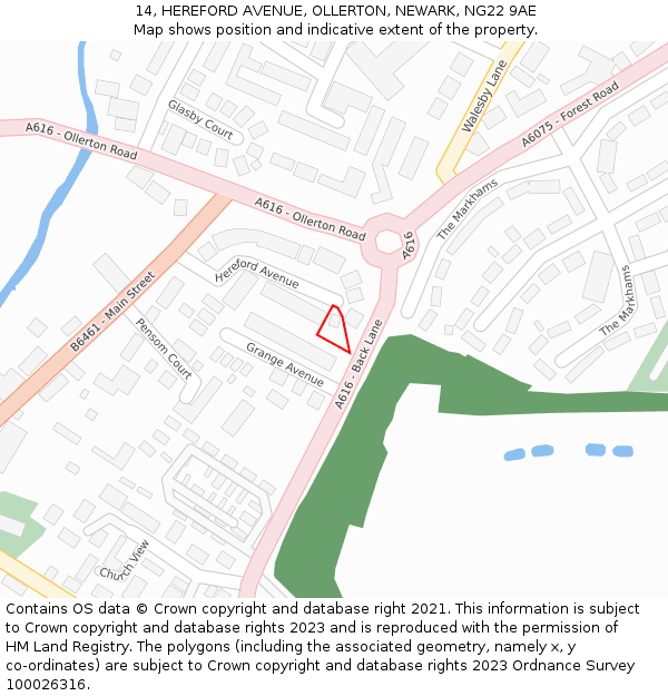 14, HEREFORD AVENUE, OLLERTON, NEWARK, NG22 9AE: Location map and indicative extent of plot