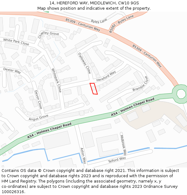 14, HEREFORD WAY, MIDDLEWICH, CW10 9GS: Location map and indicative extent of plot