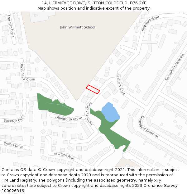 14, HERMITAGE DRIVE, SUTTON COLDFIELD, B76 2XE: Location map and indicative extent of plot
