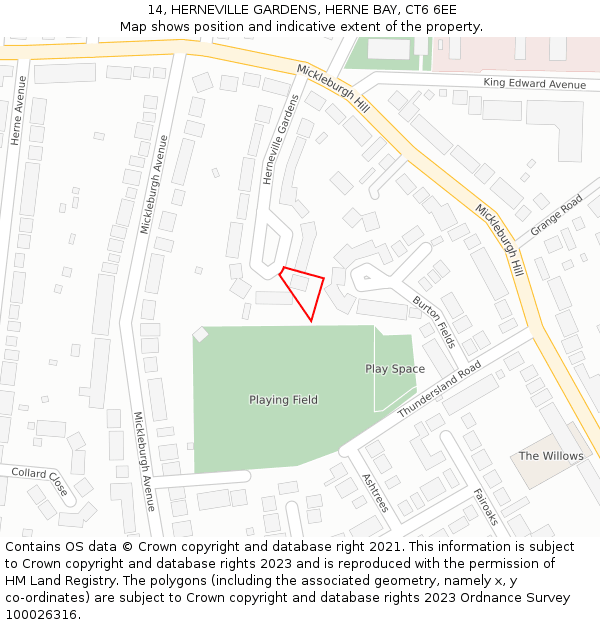 14, HERNEVILLE GARDENS, HERNE BAY, CT6 6EE: Location map and indicative extent of plot