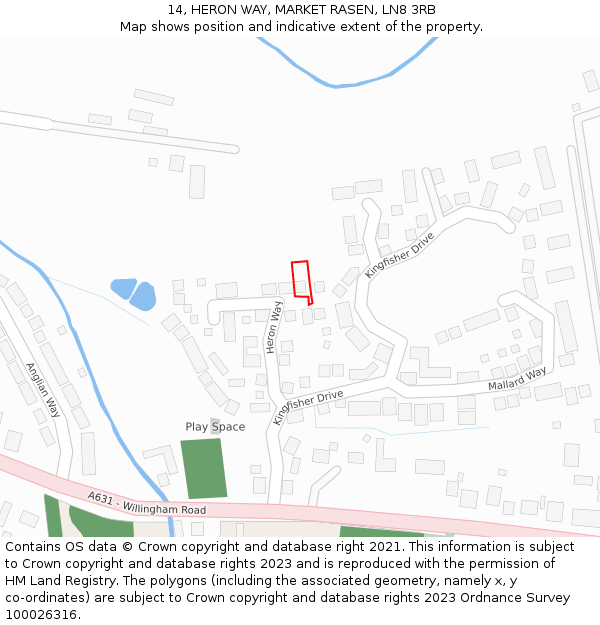 14, HERON WAY, MARKET RASEN, LN8 3RB: Location map and indicative extent of plot