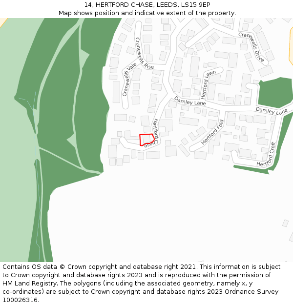 14, HERTFORD CHASE, LEEDS, LS15 9EP: Location map and indicative extent of plot