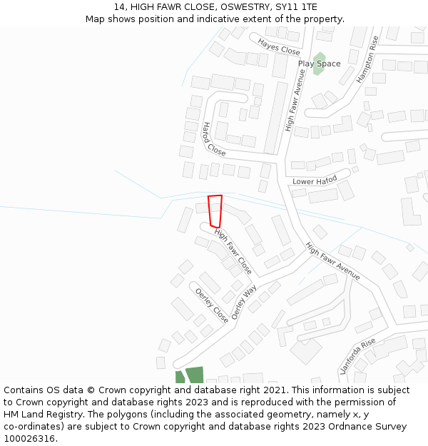 14, HIGH FAWR CLOSE, OSWESTRY, SY11 1TE: Location map and indicative extent of plot