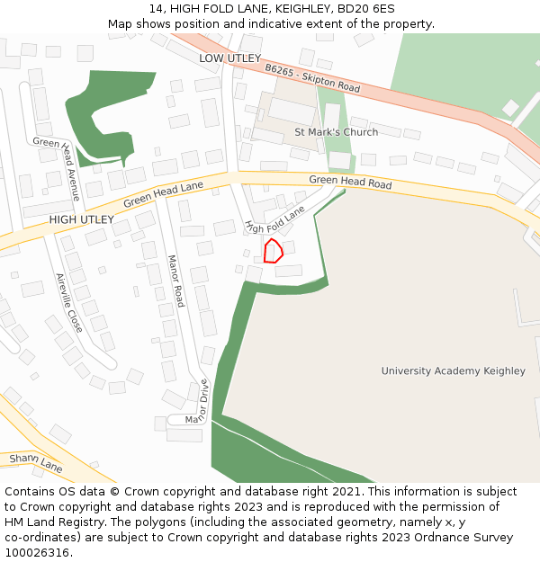 14, HIGH FOLD LANE, KEIGHLEY, BD20 6ES: Location map and indicative extent of plot