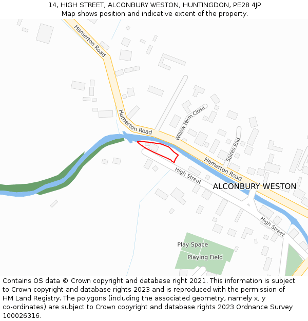 14, HIGH STREET, ALCONBURY WESTON, HUNTINGDON, PE28 4JP: Location map and indicative extent of plot