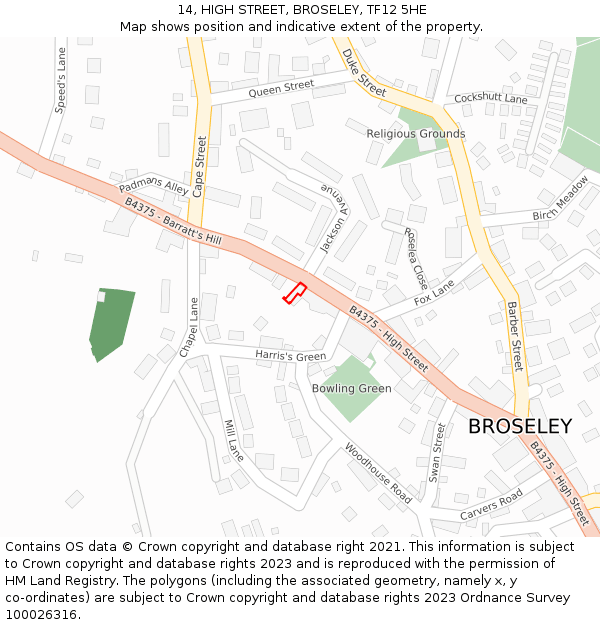 14, HIGH STREET, BROSELEY, TF12 5HE: Location map and indicative extent of plot