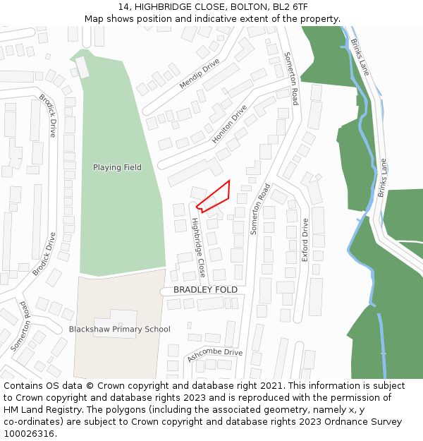 14, HIGHBRIDGE CLOSE, BOLTON, BL2 6TF: Location map and indicative extent of plot