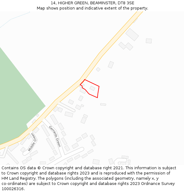 14, HIGHER GREEN, BEAMINSTER, DT8 3SE: Location map and indicative extent of plot