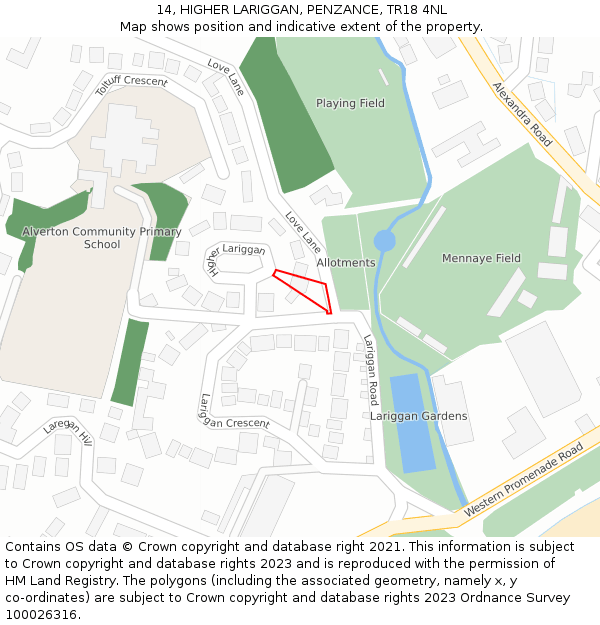 14, HIGHER LARIGGAN, PENZANCE, TR18 4NL: Location map and indicative extent of plot