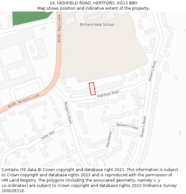 14, HIGHFIELD ROAD, HERTFORD, SG13 8BH: Location map and indicative extent of plot