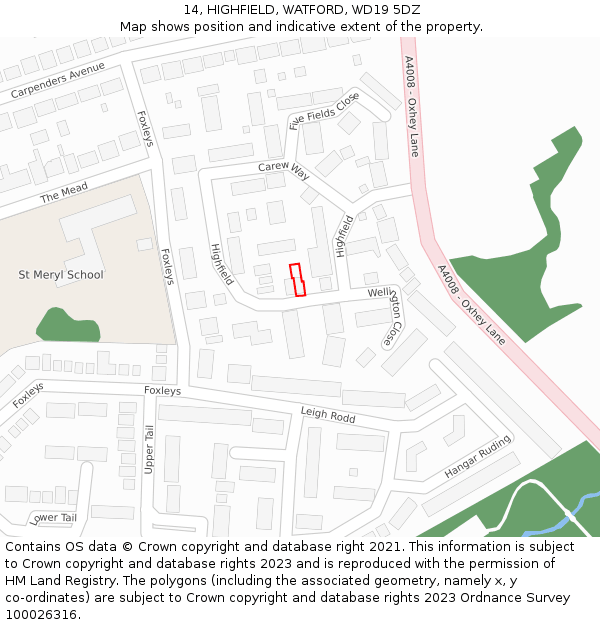 14, HIGHFIELD, WATFORD, WD19 5DZ: Location map and indicative extent of plot