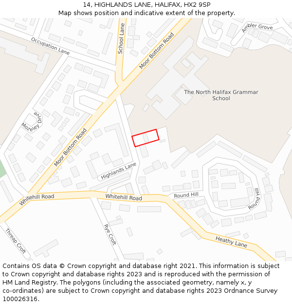 14, HIGHLANDS LANE, HALIFAX, HX2 9SP: Location map and indicative extent of plot