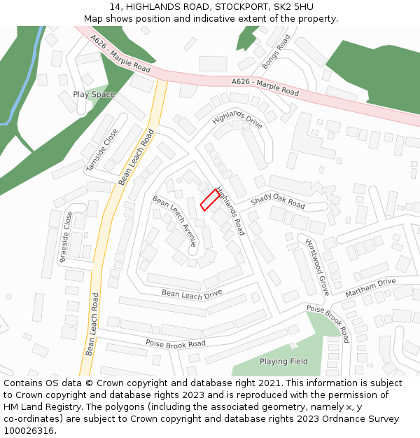 14, HIGHLANDS ROAD, STOCKPORT, SK2 5HU: Location map and indicative extent of plot