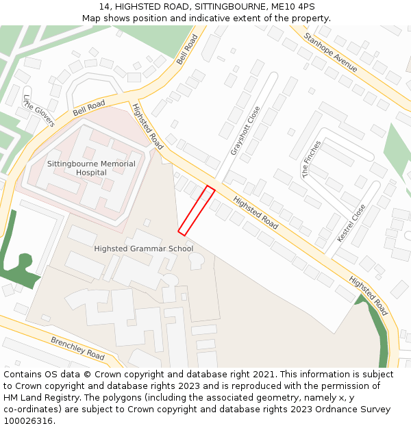 14, HIGHSTED ROAD, SITTINGBOURNE, ME10 4PS: Location map and indicative extent of plot