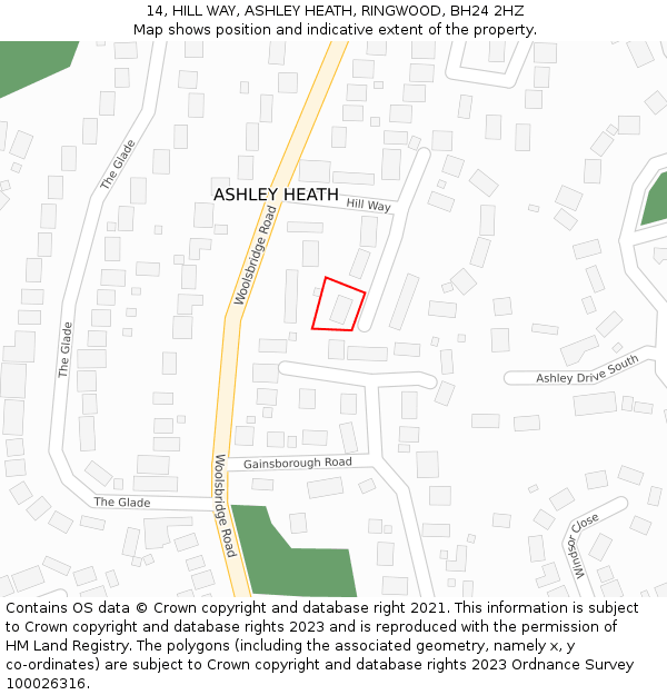 14, HILL WAY, ASHLEY HEATH, RINGWOOD, BH24 2HZ: Location map and indicative extent of plot