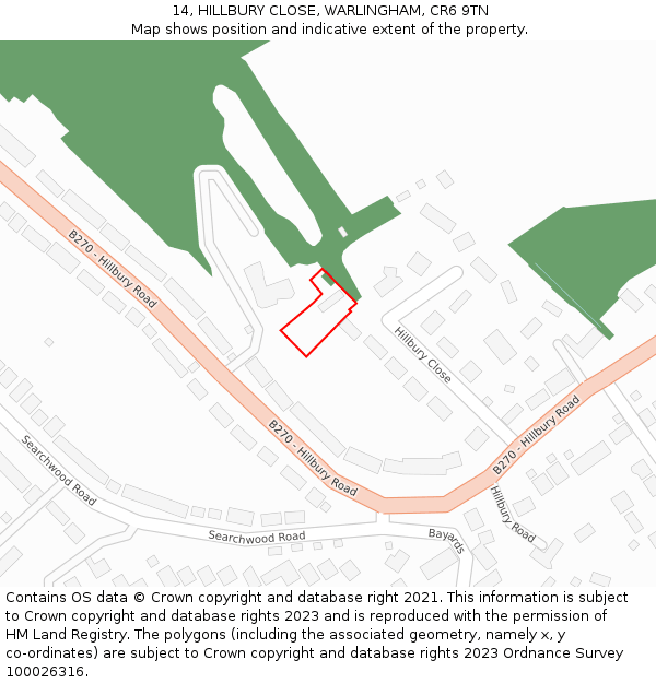 14, HILLBURY CLOSE, WARLINGHAM, CR6 9TN: Location map and indicative extent of plot