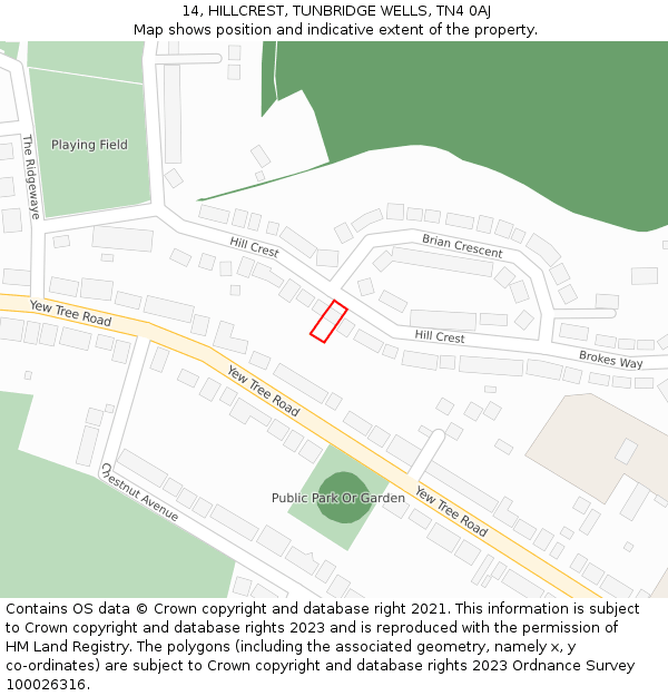 14, HILLCREST, TUNBRIDGE WELLS, TN4 0AJ: Location map and indicative extent of plot