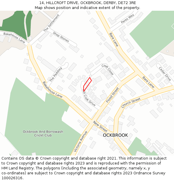 14, HILLCROFT DRIVE, OCKBROOK, DERBY, DE72 3RE: Location map and indicative extent of plot