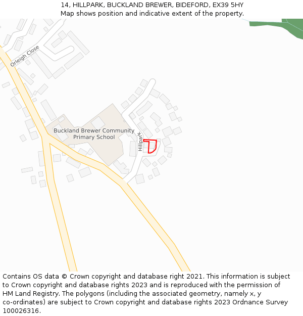 14, HILLPARK, BUCKLAND BREWER, BIDEFORD, EX39 5HY: Location map and indicative extent of plot