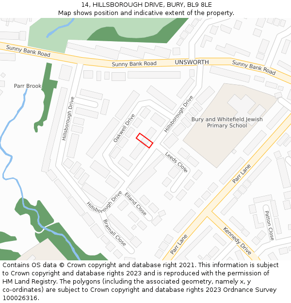 14, HILLSBOROUGH DRIVE, BURY, BL9 8LE: Location map and indicative extent of plot