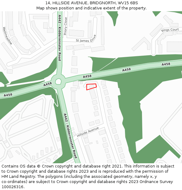 14, HILLSIDE AVENUE, BRIDGNORTH, WV15 6BS: Location map and indicative extent of plot