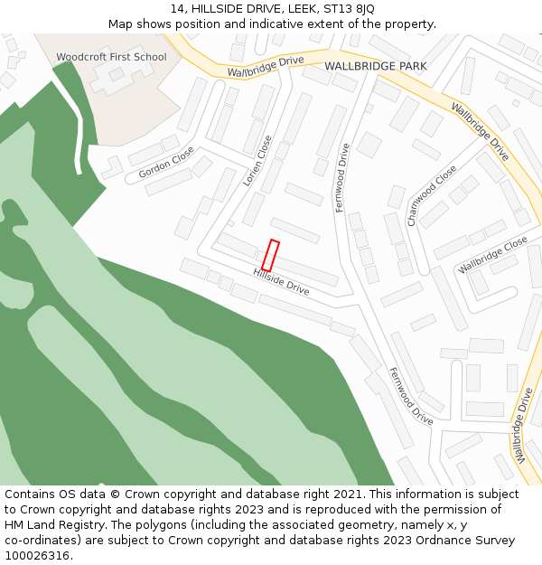 14, HILLSIDE DRIVE, LEEK, ST13 8JQ: Location map and indicative extent of plot