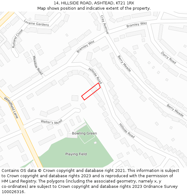 14, HILLSIDE ROAD, ASHTEAD, KT21 1RX: Location map and indicative extent of plot