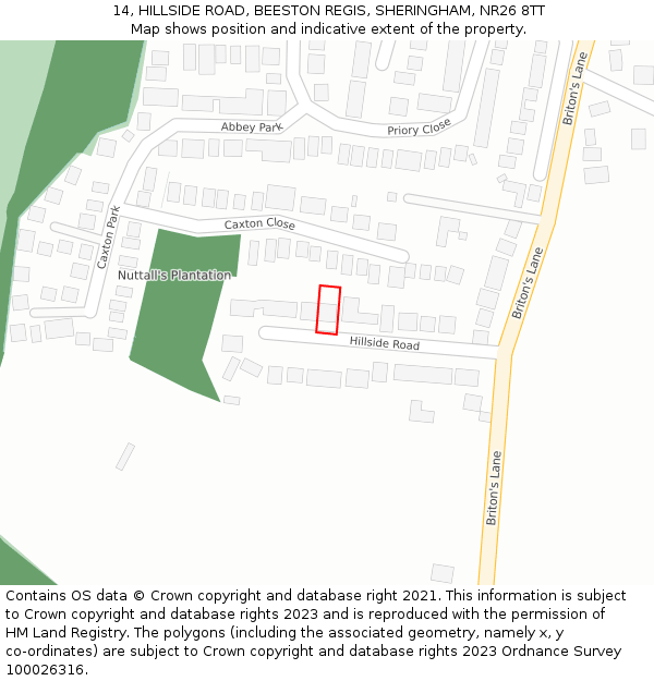 14, HILLSIDE ROAD, BEESTON REGIS, SHERINGHAM, NR26 8TT: Location map and indicative extent of plot