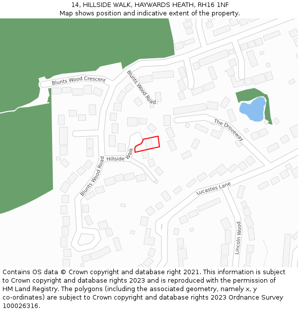 14, HILLSIDE WALK, HAYWARDS HEATH, RH16 1NF: Location map and indicative extent of plot