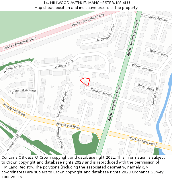 14, HILLWOOD AVENUE, MANCHESTER, M8 4LU: Location map and indicative extent of plot