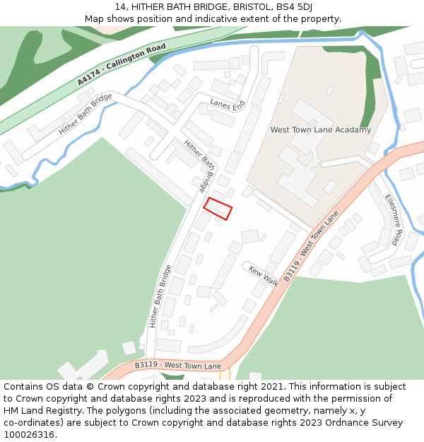 14, HITHER BATH BRIDGE, BRISTOL, BS4 5DJ: Location map and indicative extent of plot