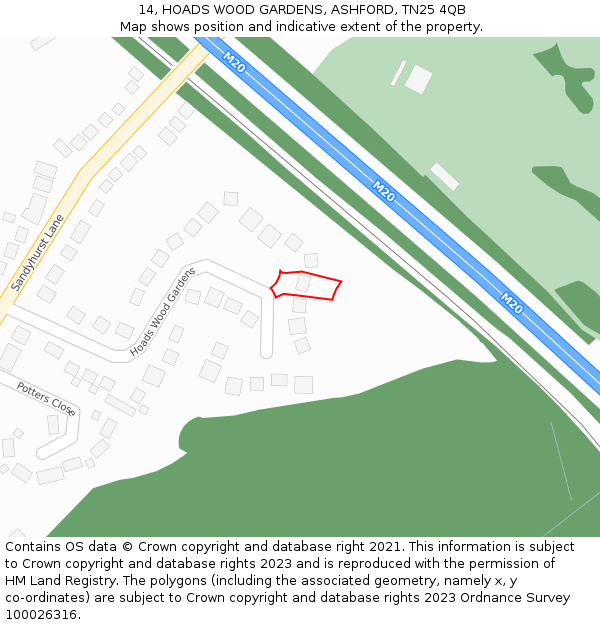 14, HOADS WOOD GARDENS, ASHFORD, TN25 4QB: Location map and indicative extent of plot