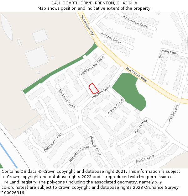 14, HOGARTH DRIVE, PRENTON, CH43 9HA: Location map and indicative extent of plot