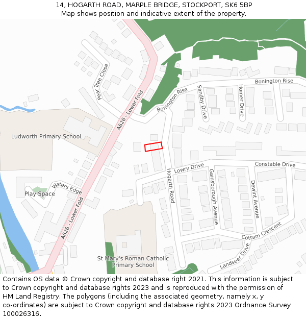 14, HOGARTH ROAD, MARPLE BRIDGE, STOCKPORT, SK6 5BP: Location map and indicative extent of plot