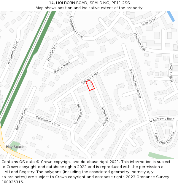 14, HOLBORN ROAD, SPALDING, PE11 2SS: Location map and indicative extent of plot