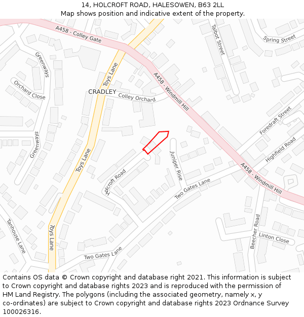 14, HOLCROFT ROAD, HALESOWEN, B63 2LL: Location map and indicative extent of plot